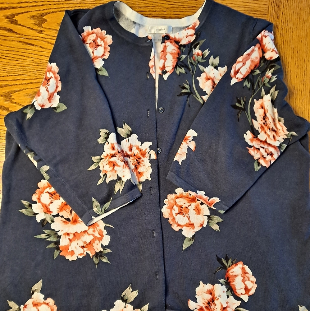 CJ Banks Navy Floral Cardigan 3X